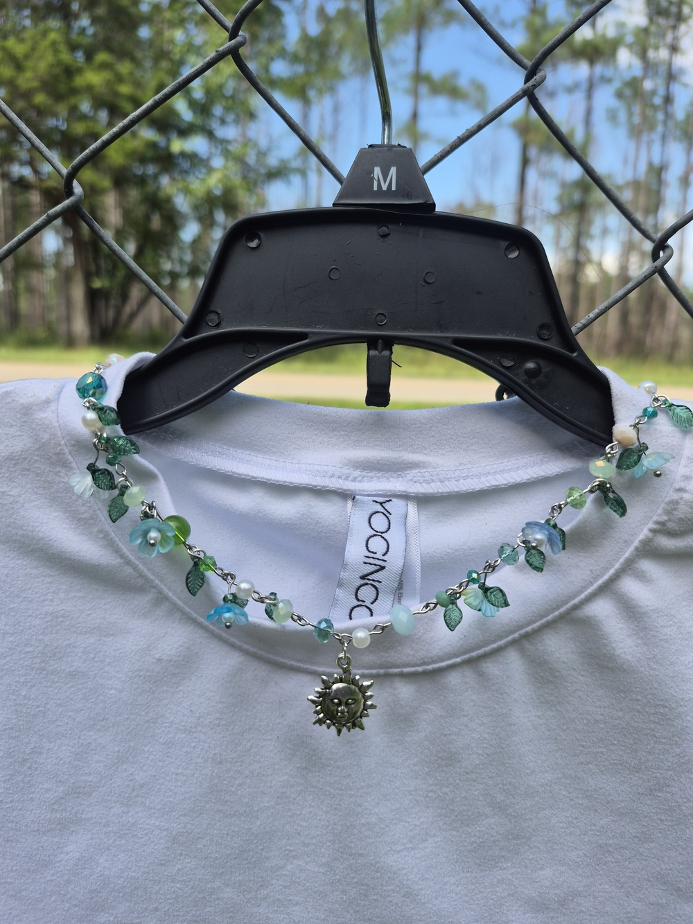 Green & Aqua Beaded Sun Pendant Necklace